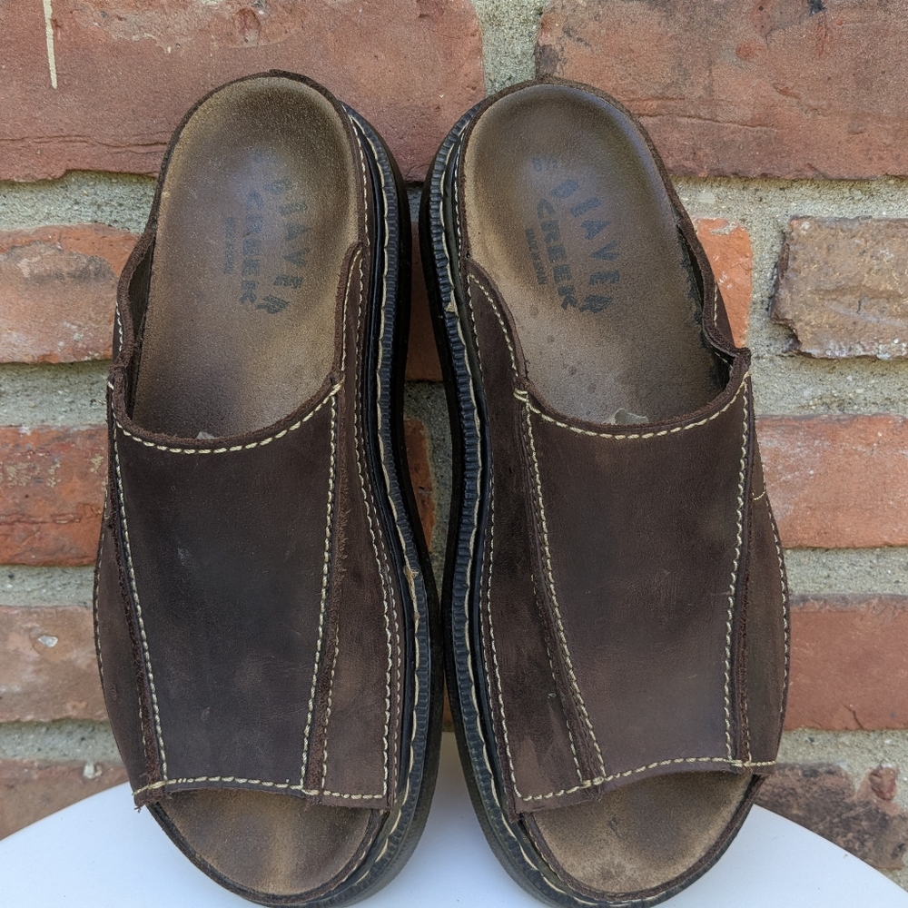 Beaver Creek 90s Y2K Brown Leather Chunky Slip-On Sandals - Picture 7 of 10